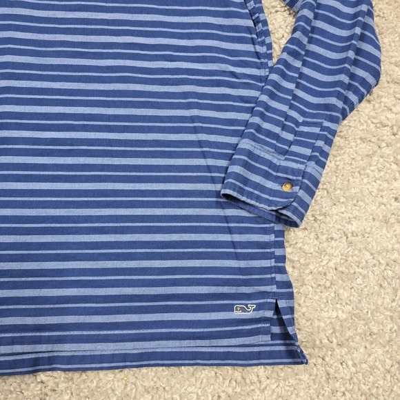 Vineyard Vines Stripe Hooded Linen Shirt Mens L‎ Blue Coastal Ease Pullover - Picture 2 of 10